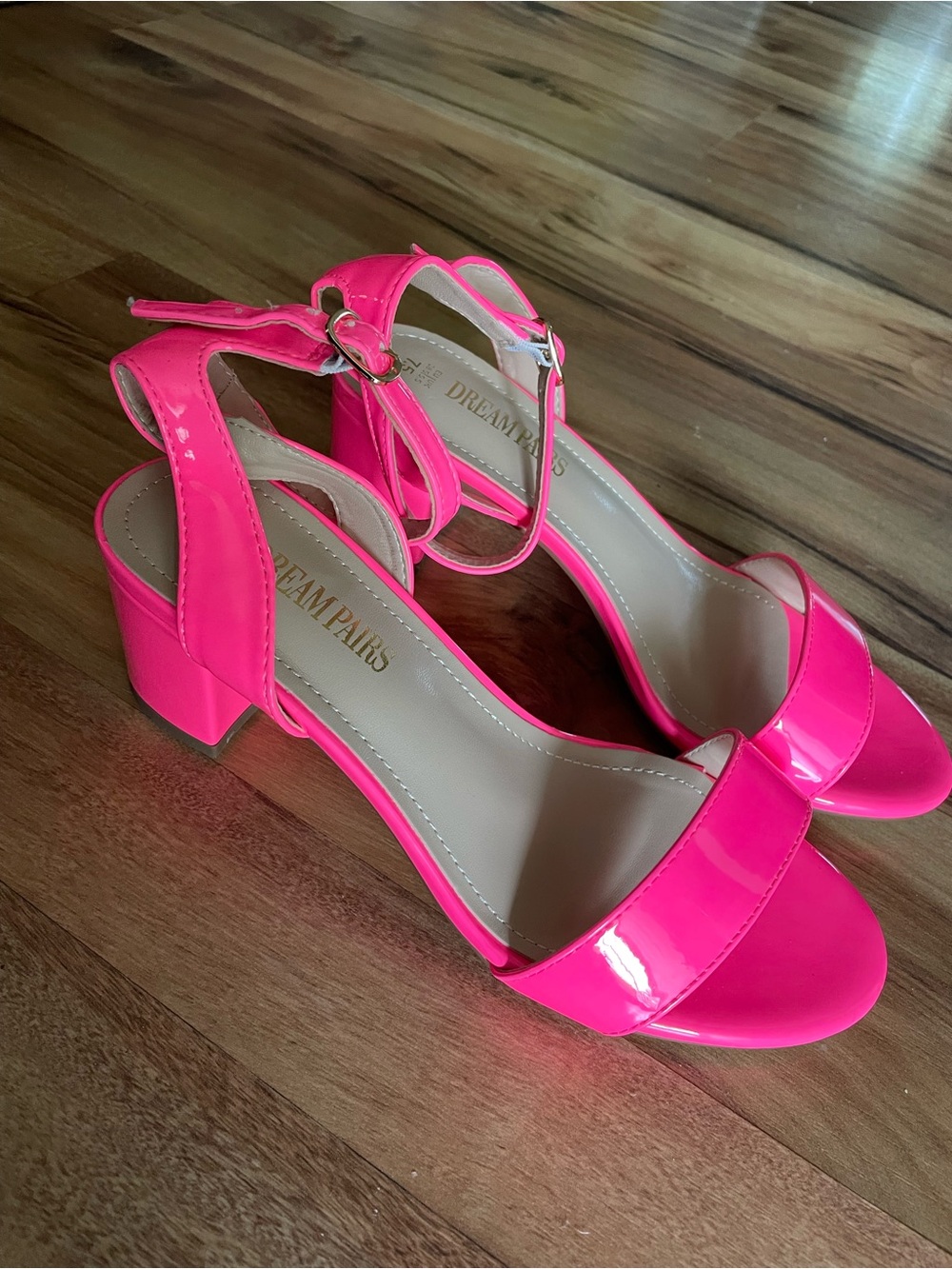 Dream Pairs Hot Pink Patent Block Heel Sandals